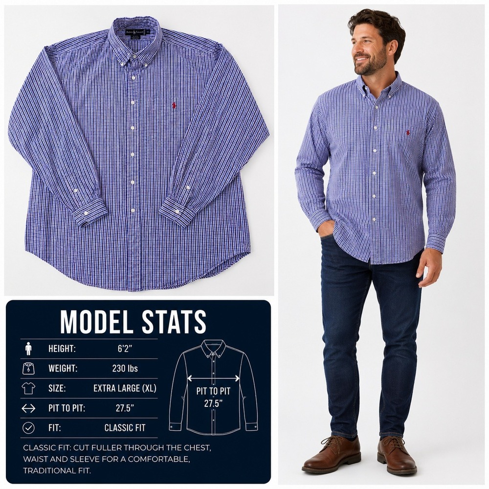 Polo Ralph Lauren Blaire Mens XL Blue Red‎ Gingham Cotton Button Down Shirt Logo